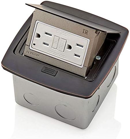 Leviton Pop-Up Floor Box with 15 Amp, Tamper-Resistant Self-Test GFCI Outlet, PFGF1-BZ, Bronze
