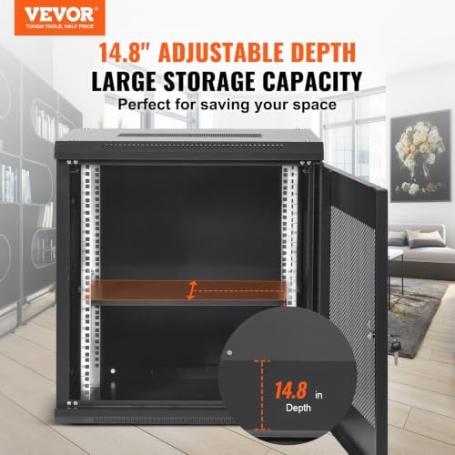VEVOR 12U Wall Mount Network Server Cabinet, 14.8'' Deep, Server Rack Cabinet Enclosure, 200 lbs Max. Ground-Mounted Load Capacity, with Locking Door Side Panels, for IT Equipment, A/V Devices | for IT Equipment A/V Devices, 200 lbs Max. Ground-Mounted...
