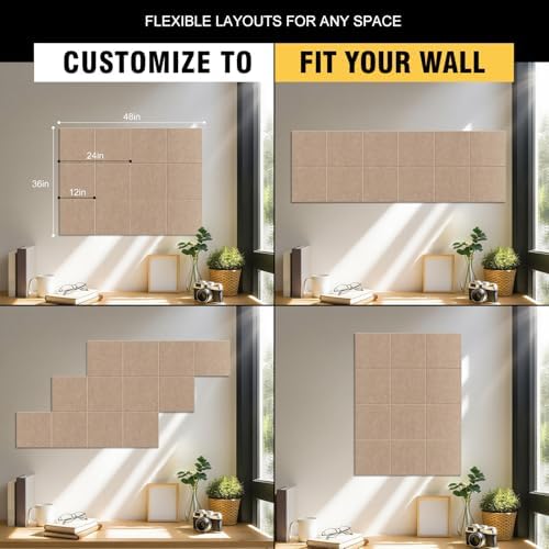 48"x36" Felt Corkboard Bulletin Board,TSJ OFFICE,12 Pack Wall,Dark Camel
