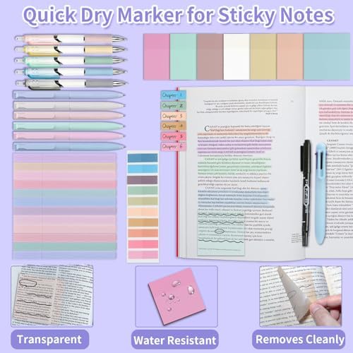91 Pcs Book Annotation Kit, Aesthetic Pens and Highlighters Set, Transparent Sticky Notes for annotating, Sticky Tabs for Books, Reading Book Stickers for Book Lover, Bible Study Supplies Bookworm