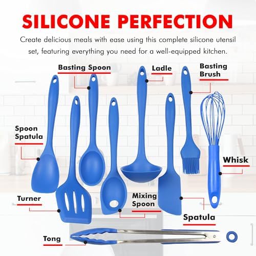 Chef Craft 9 Piece Silicone Kitchen Tool and Utensil Set, Blue