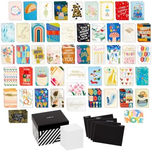 Hallmark Bulk All Occasion Cards, 100-Pack with Organizer (Black Stripes)
