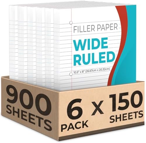 Rosmonde 900 Sheets Loose Leaf Paper, 6 Pack, Wide Ruled Filler Paper