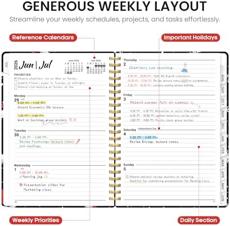 Planner 2026-2027, Jul 2026-Jun 2027 Academic Monthly & Weekly Planner | 6.3" x 8.5" Hardcover Calendar Planner for Women, Spiral Organizer with tabs, School Office Home Supplies, Skate Pup