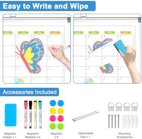Dry Erase Calendar for Wall 4 Month, 48" x 36" Large White Board Calendar