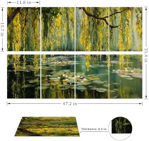 8 Pack Monet Green Serene Vintage Scenery Art Acoustic Panels Sound Absorbing Decorative Soundproof Wall Panels Self Adhesive for Recording Studios Office 48"x32"