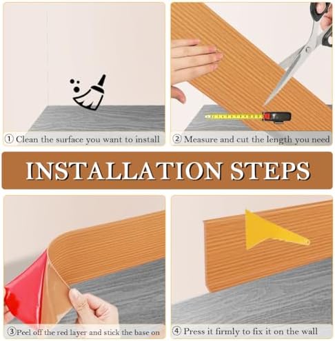 LSGCQ Vinyl Baseboard Molding Trim 4 Inch Self-Adhesive Vinyl Wall Base