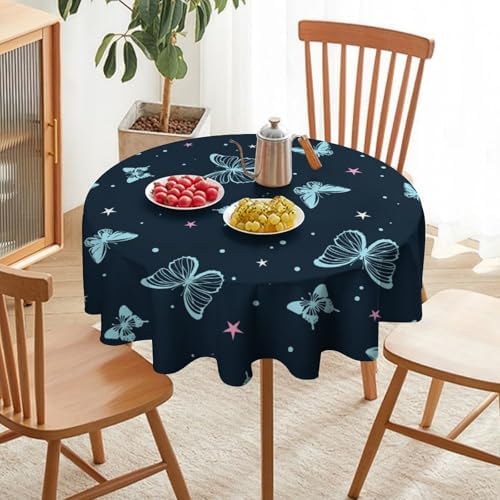 Blue Butterfly Tablecloth, Cartoon Colorful Butterfly Pink Starry Sky Star Print Tablecloth for Camping Indoor Outdoor Decor, 36x36in