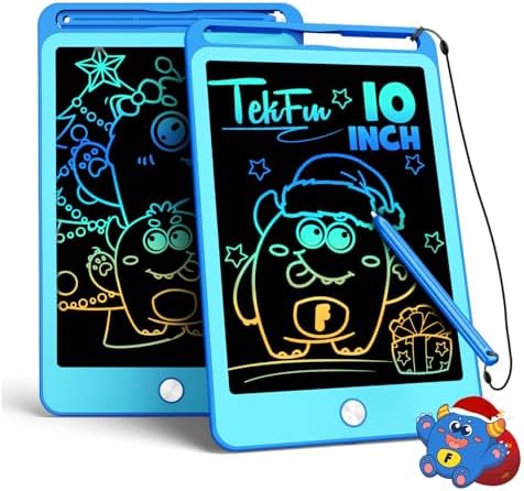 TEKFUN 2 Pack LCD Writing Tablet for Kids, 10 Inch Blue+Blue Doodle Board Drawing Board Reusable Drawing Tablet with Lanyard, Educational Kids Toys Birthday Gift for Boys Girls 3-12 Years Old