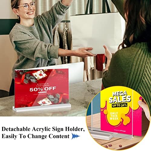 Acrylic Sign Holder 8.5 x 5.5, 8 Pack Double-Sided Standup Table Top Clear Sign Holders, T Shape Horizontal Plastic Acrylic Picture Frame Menu Flyer Paper Holder Display Stands for Office Store Wedding