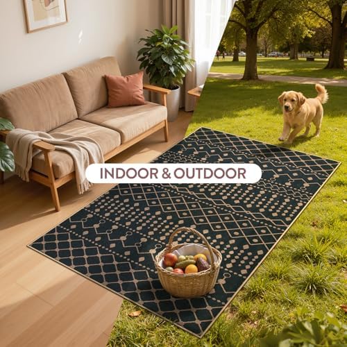 Lahome Moroccan Easy Jute 3x5 Outdoro Rug, Black and White Entryway Rug