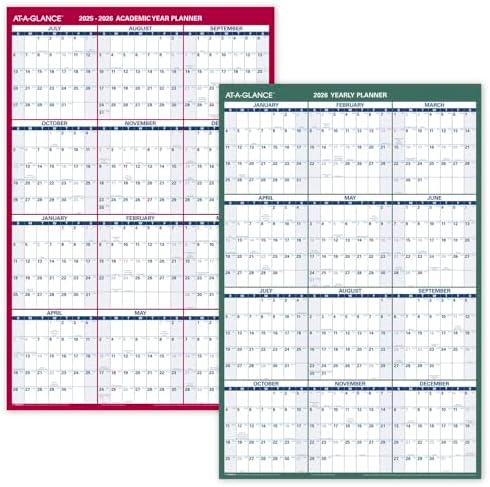 AT-A-GLANCE Erasable Calendar 2025-2026, Dry Erase Wall Planner, 24" x 36", Large, Academic & Regular Year, Double Sided, Vertical (PM210S28)