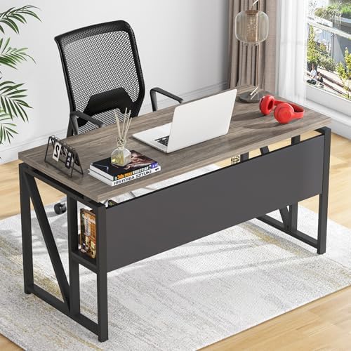 Tribesigns Grey Executive Desk with Cabinet, 55" L Shaped Computer Desk and lateral File Cabinet with Locks, 2 Piece Home Office Furniture Set for Hanging