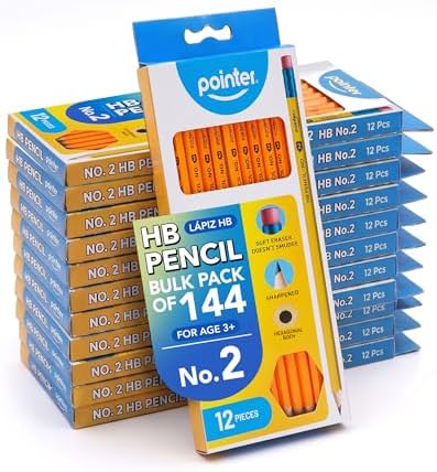 Pointer No. 2 HB Pencils Presharpened HB Wood-Cased Soft Erasers 144 Pack