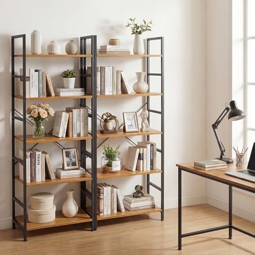 5 Tier Bookshelf, Free Standing Bookcase with Open Storage Shelves
