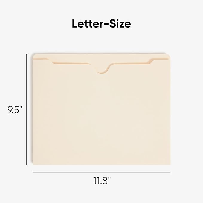 Smead File Jackets Letter Size for File Folders, Reinforced Straight-Cut Tab, 2" Expansion, Letter Size, Value Filing Products, Pack of 50