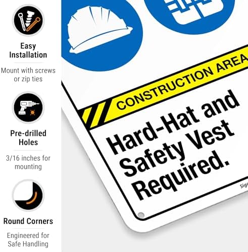 Hard-Hat and Safety Vest Required Sign, ANSI Caution Sign,