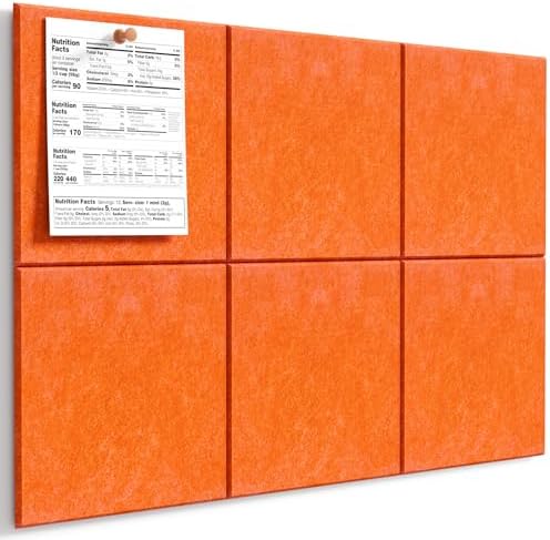 MaxGear Felt Bulletin Board 36" x 24", Orange Felt Wall Tiles Push Pins