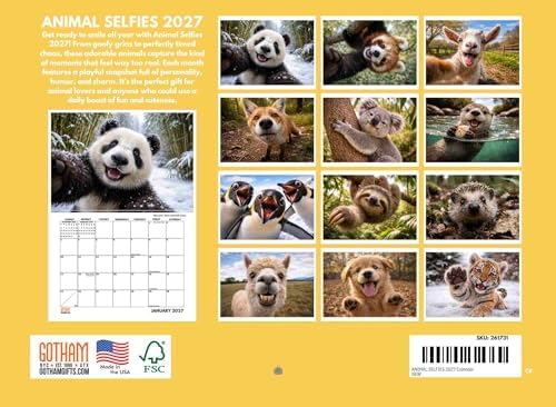 Animal Selfie Calendar 2027 Wall Monthly Calander Funny Portraits Wildlife 12 Month