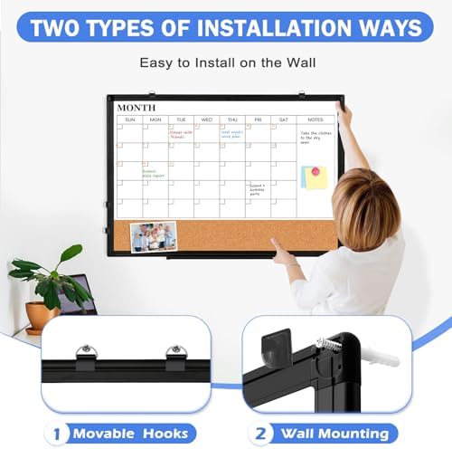 Calendar Whiteboard Dry Erase for Wall, 24" x 18" Month White Board Black