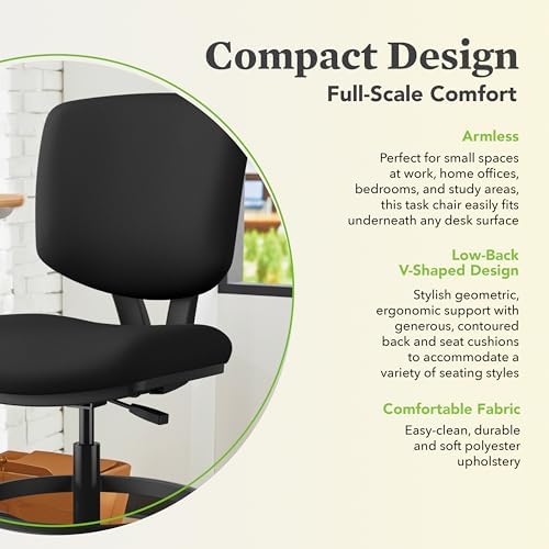 HON Volt Ergonomic Office Stool, Armless, Office Desk Computer Chair, Black
