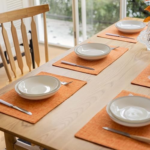 Demetex Orange Placemats Set of 6 Fall Linen Place Mats Modern Washable Table Plate Mats for Dinner Banquet Buffet Restaurant Dining Room, 13x19 inch, Orange