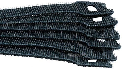 Monoprice Hook and Loop Fastening Cable Ties - 6 Inch, 50 Piece Bulk Pack, With Eye Hole For Hanging, Black