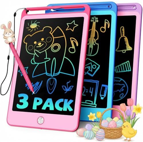TEKFUN 3 Pack LCD Writing Tablet for Kids, 8.5 Inch Blue+Pink+Purple Doodle Board Drawing Board Reusable Drawing Tablet with Lanyard, Educational Kids