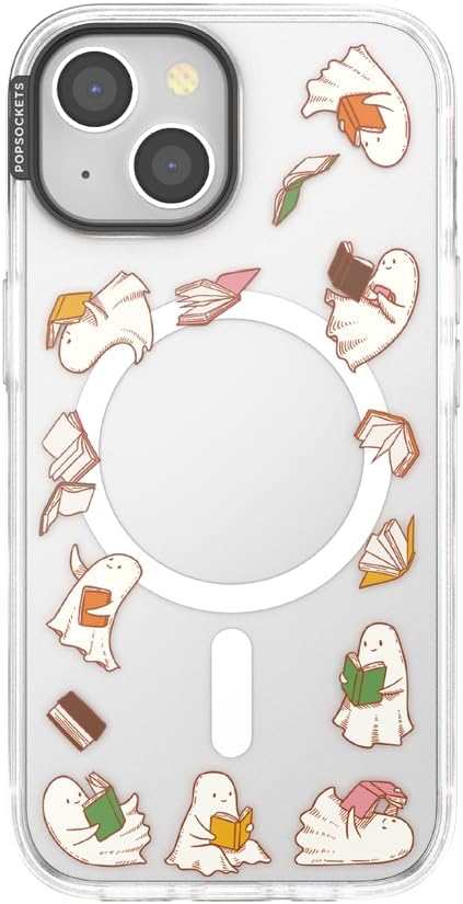 PopSockets iPhone 15 Phone Case with MagSafe, Wireless Charging Compatible, Bookish - Spooky Book Club