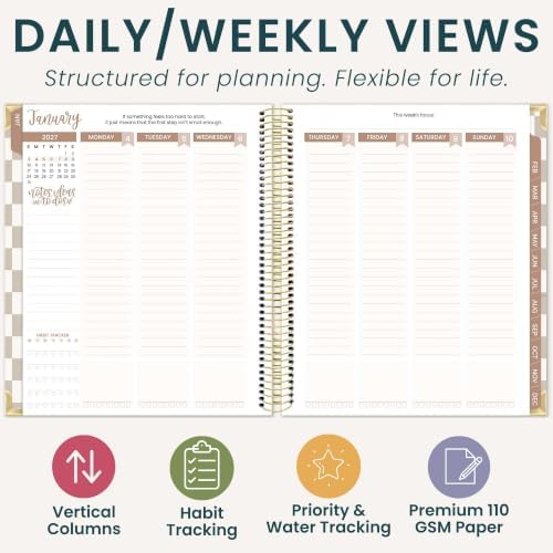 bloom daily planners 2027 Hardcover Goal & Vision Planner (January - December 2027) - Monthly & Weekly Calendar Year Agenda Organizer - 7.5" x 9" - Checkered, Café