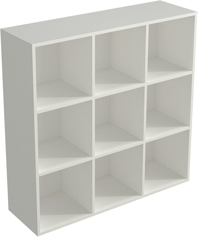 9-Cube Storage Shelf Bookcase, Warm White | Wooden 3-Tier Open Bookshelf, Fits 11×11" Bins, Vertical or Horizontal Use, Full Back Panels, For Home Office