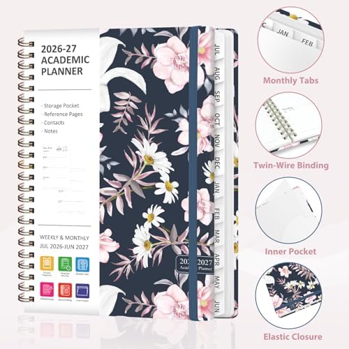 Planner 2026-2027, Weekly and Monthly Academic Planner, July 2026 - June 2027, Hardcover Calendar Agenda Book for School Year Planning, School Supplies for Teacher and Student, A5(6.3'' x 8.5'')