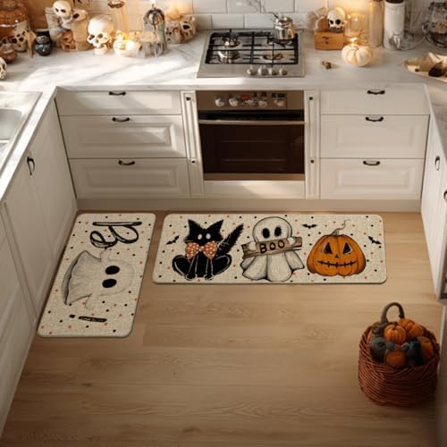 Artoid Mode Ghost Boo Halloween Kitchen Mats Set of 2-17x29+17x47