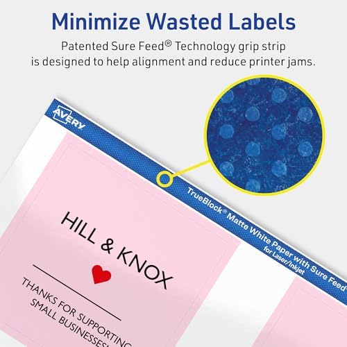 Avery TrueBlock Matte White Square Labels, Sure Feed Technology, 3" x 3", 600 Matte White Labels, Print-to-The-Edge, Laser/Inkjet Printable, Great for Packaging and Product Merchandising