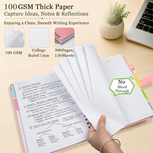 5 Subject Spiral Notebook with Pockets Dividers, 8.5''x11'' 300 Pages