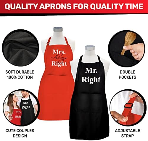 Prazoli Products Black & Red Apron Set - Bridal Shower Gifts | Mr and Mrs Aprons | Mr and Mrs Apron | His and Hers Aprons 50th Wedding Gifts