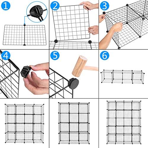 20-Cube Metal Wire Cube Storage with 1 Wooden hammer Stackable Storage Bins, Modular Bookcase, DIY Closet Cabinet Ideal for Living Room Bedroom, Home, Office 47''L x 14''W x 70''H Black (20-Cube)