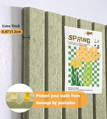 28" x 18" Felt Bulletin Board Tiles 1/2" Thick, Sage Green