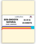 25 Natural Smooth Card Stock Sheets Paper - 8.5 X 11 Inches Standard Letter|Flyer Size - 80# (80 lb/Pound) Cover Weight - Quality Paper - Smooth Finish