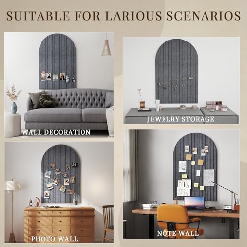 JBER Large Arched Felt Bulletin Board 36" x 24", 6 Pack, Dark Gray
