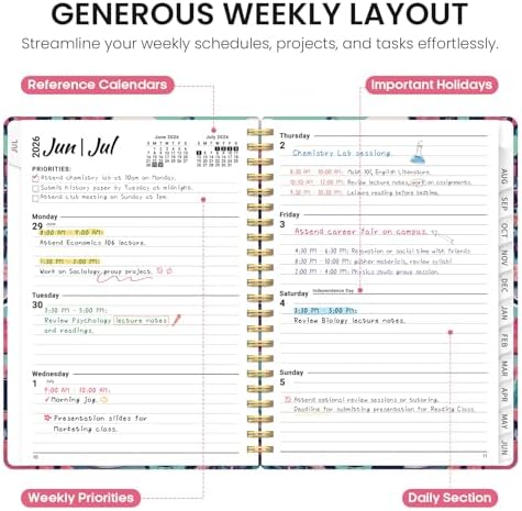 Planner 2026-2027, Monthly & Weekly Jul 2026-Jun 2027 Calendar Planner