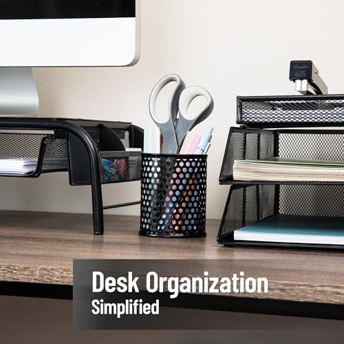 Mind Reader Metal Pen Cups, Mesh Pencil Holders, Desktop Organizer Set, Metal, Set of 3, Black
