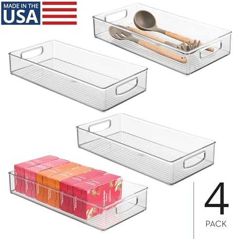 iDesign Stackable Clear Plastic Extra Long Pantry Organizers, 4-Pack