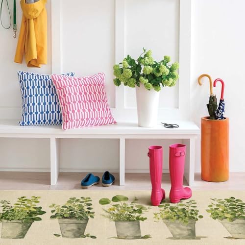 Spring Summer Farmhouse Kitchen Rugs and Mats Set of 2,French Herbs Wildflowers Flowers Floral Plants Non Slip Washable Floor Sink Mats Decorations for Home Kitchen 18"x48"+18"x30"