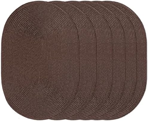 AHHFSMEI Placemats Set of 6 for Dining Table Washable Woven Non-Slip 18x12 inches Placemat Heat-Resistant Durable Table Mats for Dining Table Easy to Clean (Oval Brown, 6)