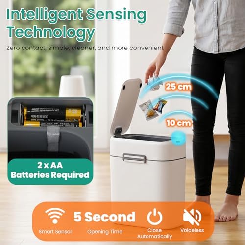 FDW 2.2 Gallon Bathroom Trash Can with Lid,Automatic Sensor Plastic Waste Bin Slim and Small Trash Can for Living Room,Bedroom,Office (Pack of Two)
