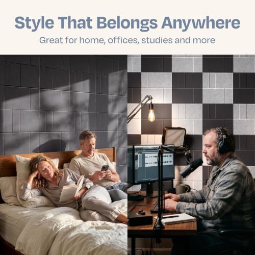 Acoustic Panels 12-Pack Soundproof Wall Panels 12"x12"x0.4" Decorative Sound Dampening for Your Home, Office, Studio, Bedroom & More with Unique GridFrame Carving [Dark Gray]