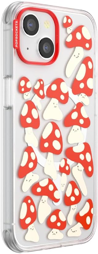 PopSockets iPhone 14 Case with MagSafe, Phone Case for iPhone 14, Grip Sold Separately, Wireless Charging Compatible - Red Shrooms