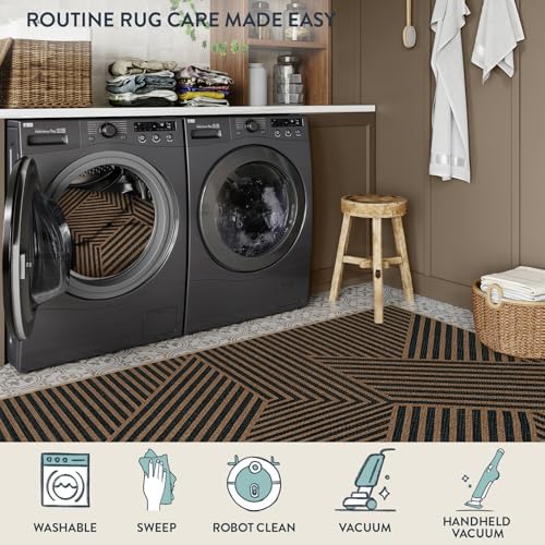 Lahome Geometric Easy Jute Outdoor Rug 5x7, Black Modern Entryway Rug