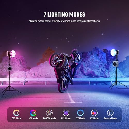 NEEWER HS200C Portable RGB LED Video Light, APP/2.4G/Panel/DMX Control, 280W 150000Lx 2500-7500K CRI95+ COB Continuous Output Lighting Bowens Spotlight for Video Recording Streaming Studio Photography